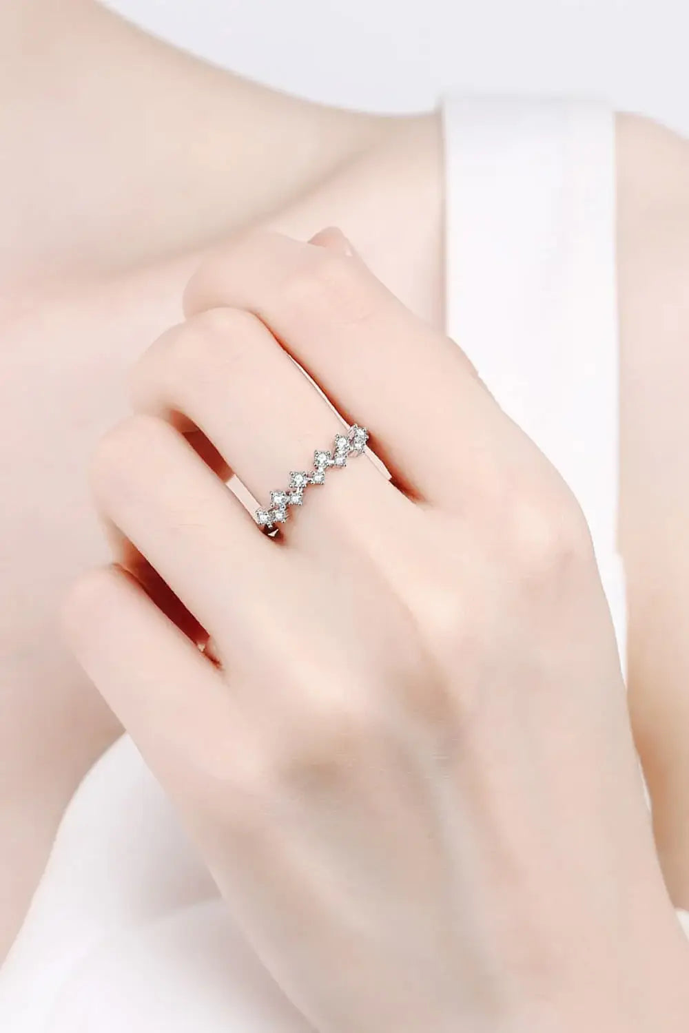 Moissanite Rhodium-Plated Half-Eternity Ring - Trendsi - Flyclothing LLC