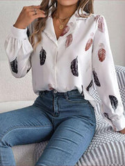 Button Up Printed Collared Neck Shirt - Trendsi