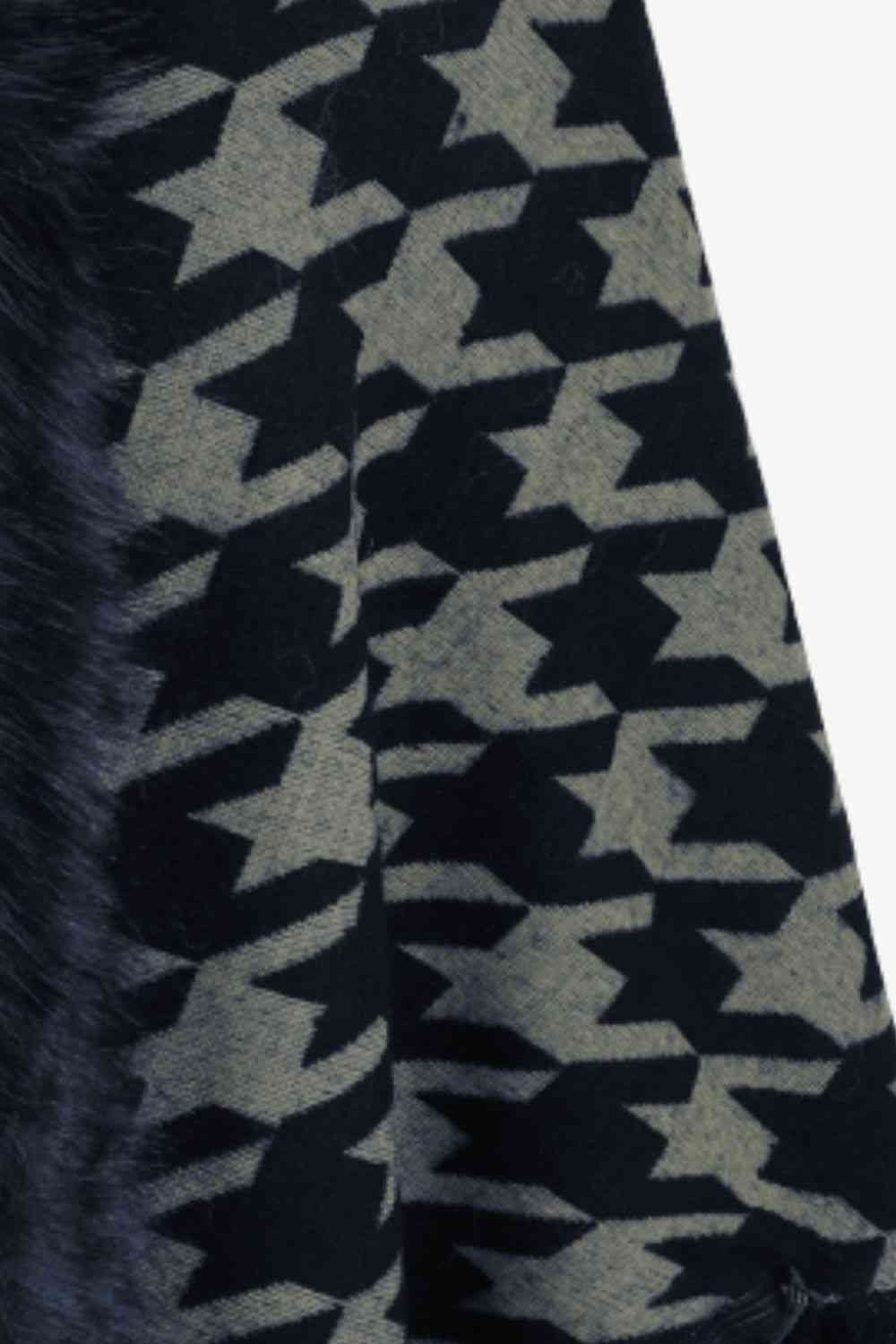 Houndstooth Fringe Hem Poncho - Trendsi - Flyclothing LLC