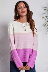 Color Block Horizontal Ribbing Sweater - Trendsi - Flyclothing LLC