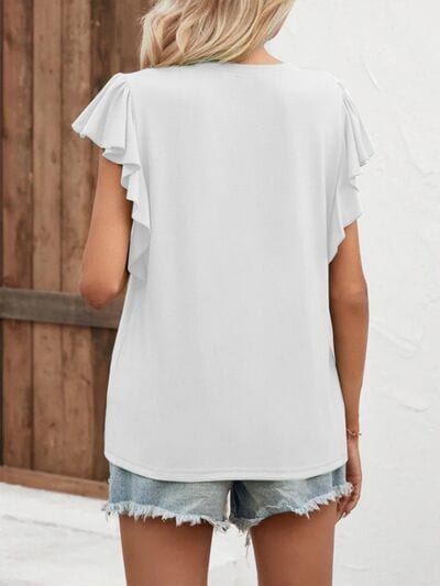 Notched Cap Sleeve T-Shirt - Trendsi