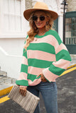 Striped Balloon Sleeve Knit Pullover - Trendsi - Flyclothing LLC