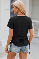 Eyelet Round Neck Short Sleeve T-Shirt - Trendsi - Flyclothing LLC