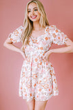Floral Tie-Back Puff Sleeve Dress - Trendsi