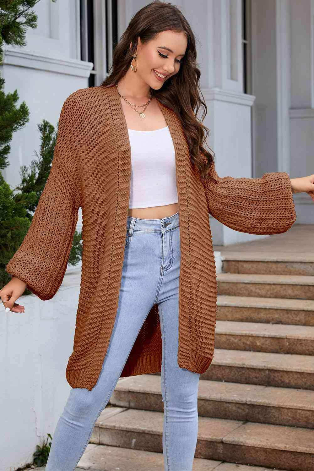 Open Front Longline Cardigan - Trendsi - Flyclothing LLC