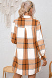 Plaid Collared Neck Flounce Sleeve Shirt Dress - Trendsi