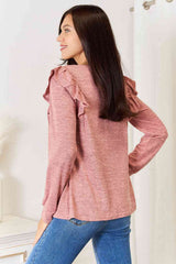Double Take Square Neck Ruffle Shoulder Long Sleeve T-Shirt - Trendsi - Flyclothing LLC