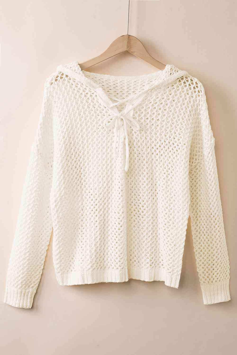Openwork Lace-Up Hooded Sweater - Trendsi - Flyclothing LLC