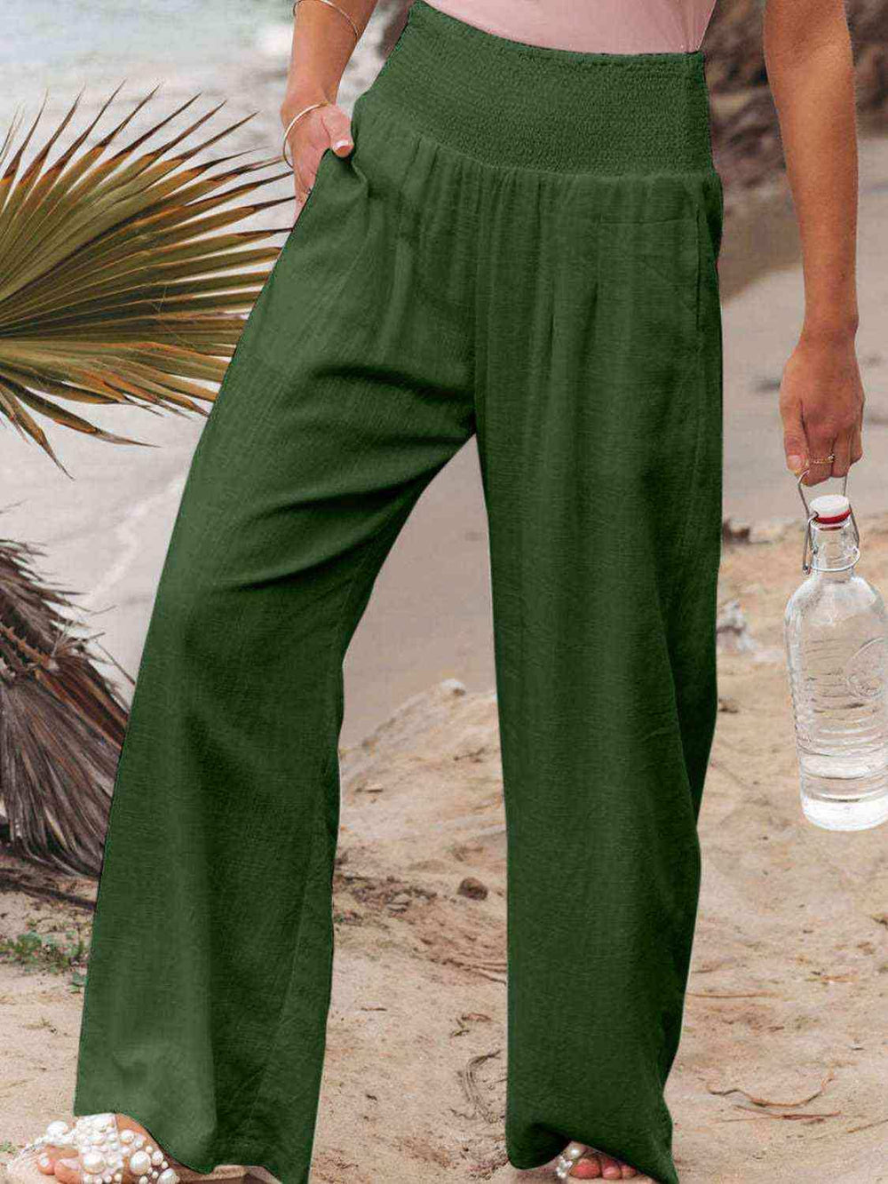 Full Size Smocked Waist Wide Leg Pants - Trendsi - Flyclothing LLC
