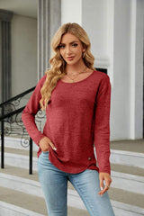 Round Neck Long Sleeve T-Shirt - Trendsi - Flyclothing LLC