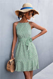 Printed Tie Waist Ruffle Hem Sleeveless Dress - Trendsi - Flyclothing LLC