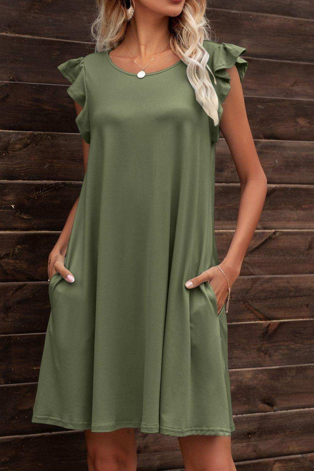 Butterfly Sleeve Round Neck Dress - Trendsi - Flyclothing LLC