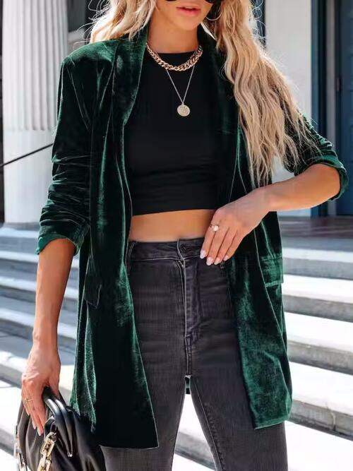 Button Up Long Sleeve Blazer with Pocket - Trendsi - Flyclothing LLC