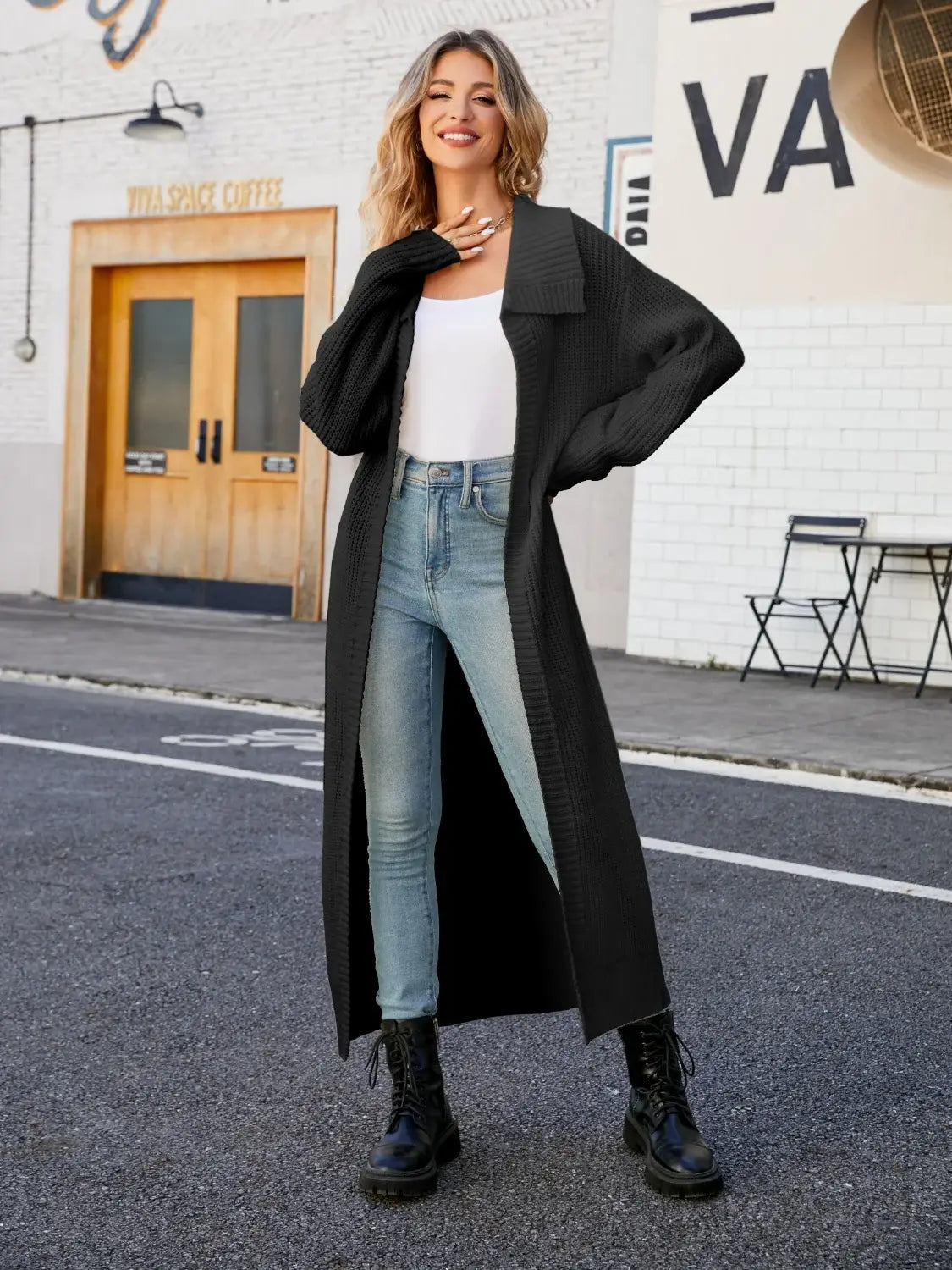 Full Size Collared Open Front Duster Cardigan - Trendsi - Flyclothing LLC