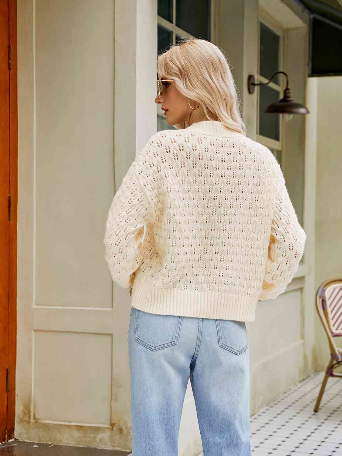 Openwork Round Neck Sweater - Trendsi - Flyclothing LLC