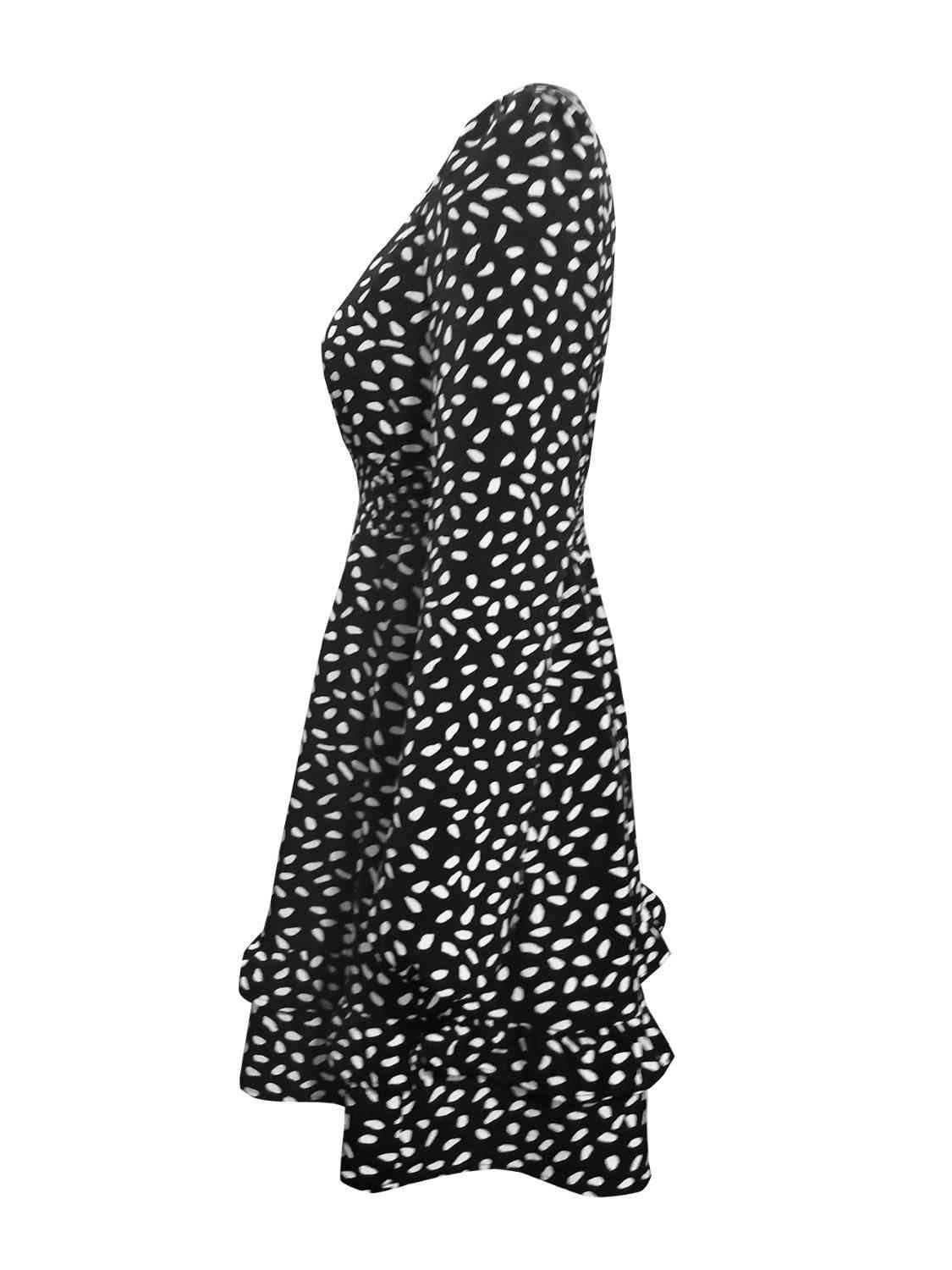 Printed Ruffle Trim Smocked Mini Dress - Trendsi - Flyclothing LLC