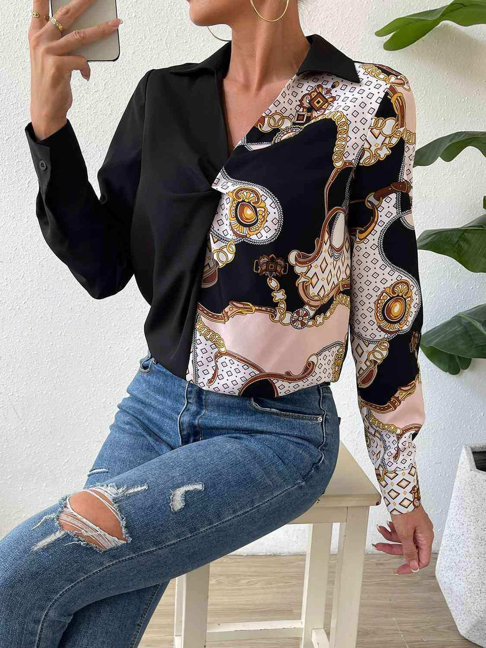 Twist Front Collared Blouse - Trendsi - Flyclothing LLC