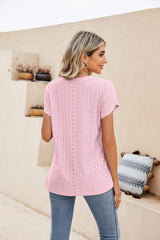 Eyelet Petal Sleeve V-Neck Knit Top - Trendsi - Flyclothing LLC