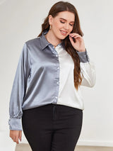 Plus Size Two-Tone Long Sleeve Shirt - Trendsi - Flyclothing LLC