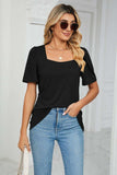 Square Neck Puff Sleeve Tee Shirt - Trendsi - Flyclothing LLC