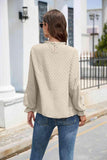 Smocked Mock Neck Swiss Dot Top - Trendsi