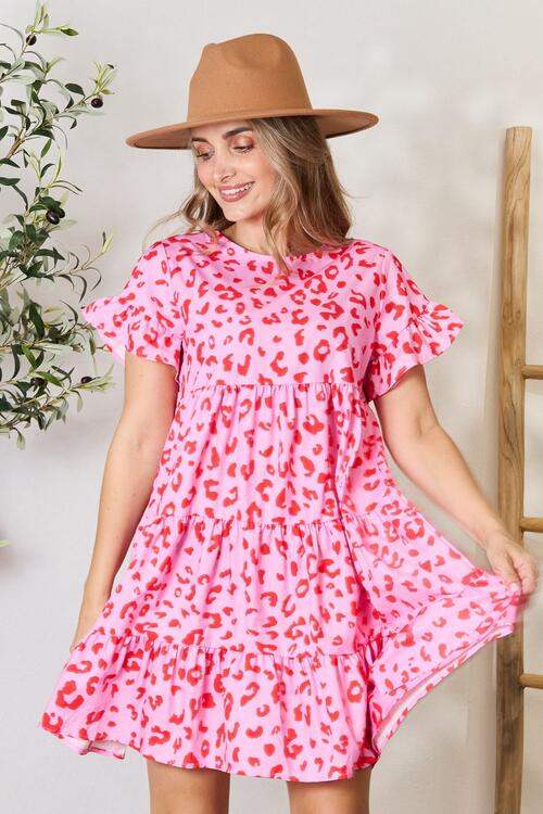 Double Take Short Flounce Sleeve Tiered Dress - Trendsi - Flyclothing LLC