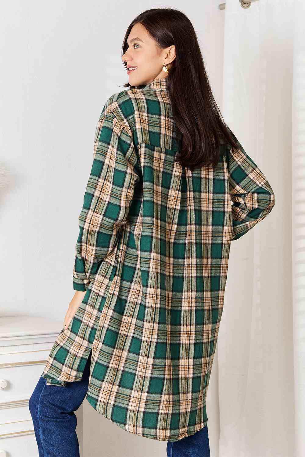 Double Take Plaid Collared Neck Long Sleeve Shirt - Trendsi - Flyclothing LLC