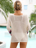 Rainbow Stripe Openwork Boat Neck Cover-Up - Trendsi