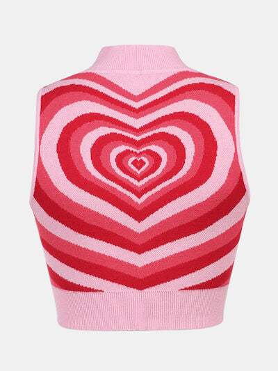 Heart Mock Neck Sweater Vest - Trendsi - Flyclothing LLC