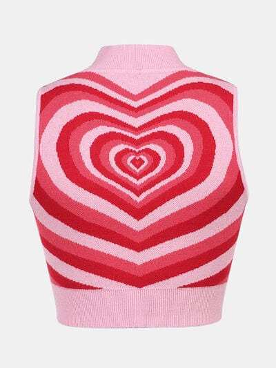 Heart Mock Neck Sweater Vest - Trendsi - Flyclothing LLC
