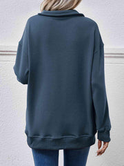 Collared Neck Dropped Shoulder Sweatshirt - Trendsi