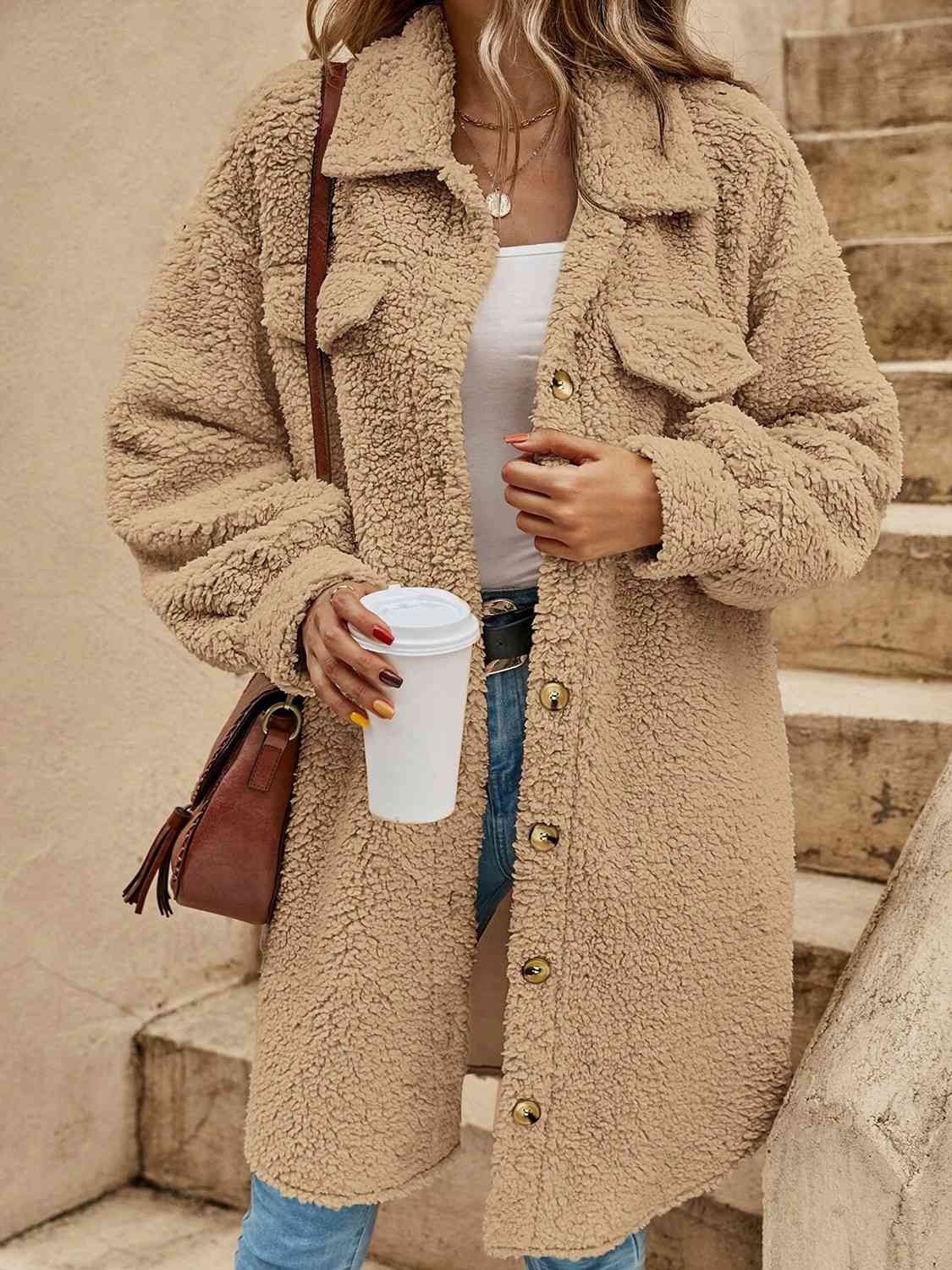 Collared Button Down Coat - Trendsi - Flyclothing LLC