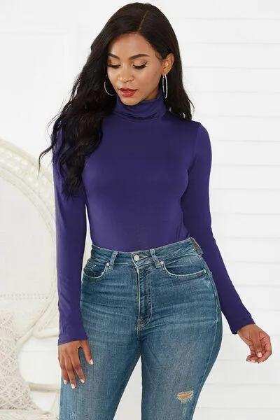 Turtleneck Long Sleeve Bodysuit - Trendsi - Flyclothing LLC