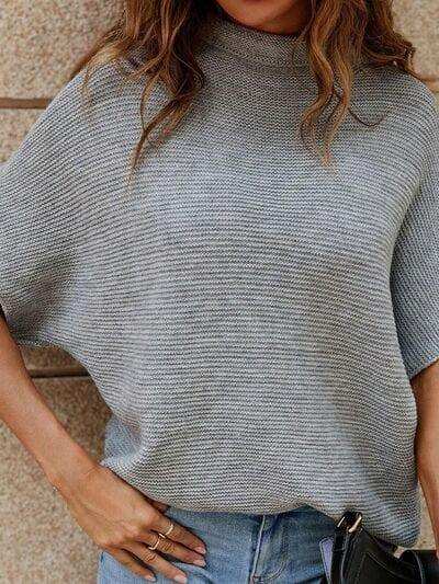 Mock Neck Short Sleeve Sweater - Trendsi - Flyclothing LLC