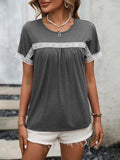 Contrast Round Neck Short Sleeve Tee - Trendsi - Flyclothing LLC