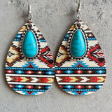 Turquoise Teardrop Shape Wooden Dangle Earrings - Trendsi - Flyclothing LLC
