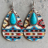 Turquoise Teardrop Shape Wooden Dangle Earrings - Flyclothing LLC