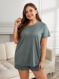 Plus Size Round Neck Short Sleeve Two-Piece Loungewear Set - Trendsi
