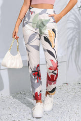 Floral Print Cropped Pants with Pockets - Trendsi