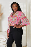 Double Take Tie Hem V-Neck Three-Quarter Sleeve Blouse - Trendsi