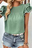Pleated Detail Flutter Sleeve Blouse - Trendsi - Flyclothing LLC