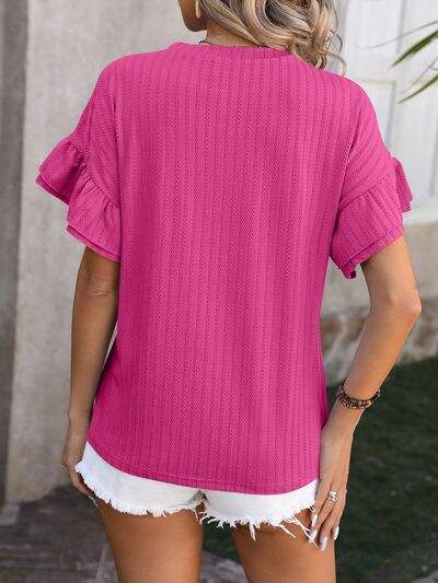 Ruffled Round Neck Short Sleeve Blouse - Trendsi - Flyclothing LLC