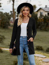 Ribbed Button-UP Caradigan with Pockets - Trendsi - Flyclothing LLC