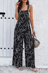Printed Wide Strap Jumpsuit with Pockets - Trendsi - Flyclothing LLC