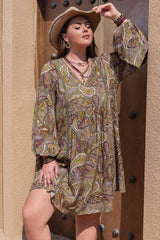 Plus Size Printed V-Neck Long Sleeve Midi Dress - Trendsi - Flyclothing LLC