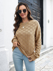 Round Neck Dropped Shoulder Sweater - Trendsi
