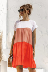 Color Block Round Neck Ruffle Hem Dress - Trendsi - Flyclothing LLC