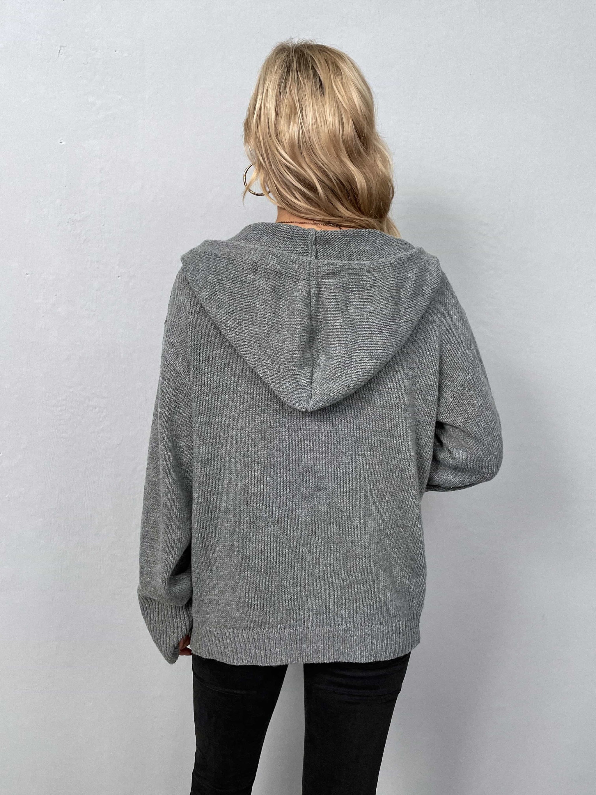 Button-Down Long Sleeve Hooded Sweater - Trendsi - Flyclothing LLC