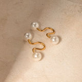 Stainless Steel Imitation Pearl Cuff Earrings - Trendsi