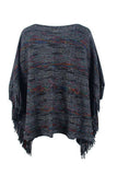 Round Neck Fringe Detail Sleeve Poncho - Trendsi - Flyclothing LLC